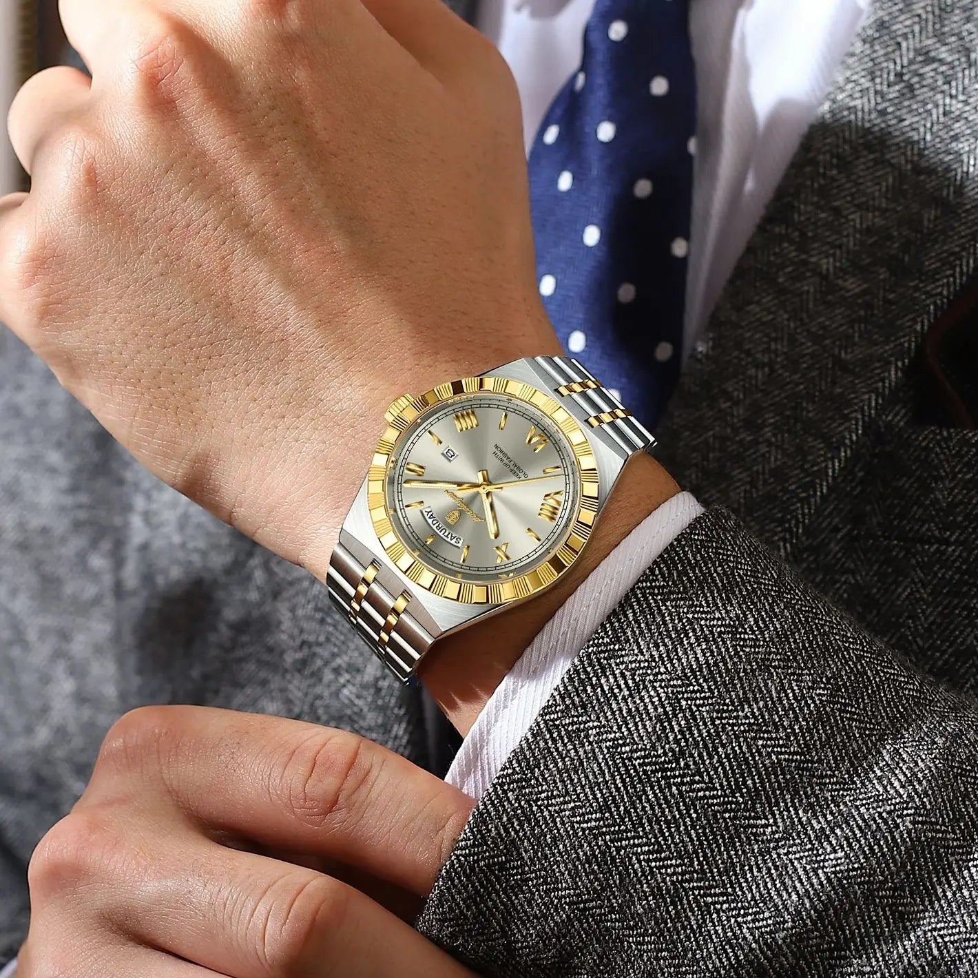 POEDAGAR Luxury Business Man Watch Week Date Waterproof Watches For Men