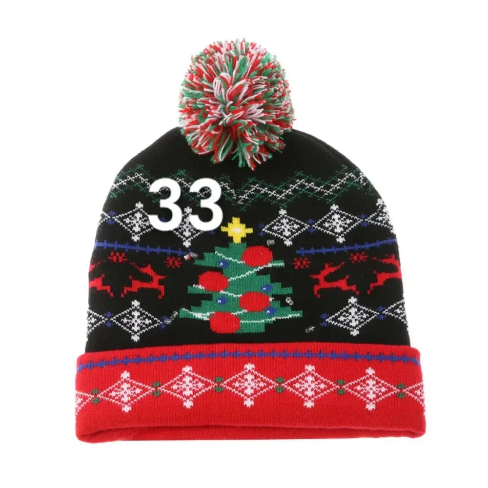 LED Christmas Knitted Hat Light Up Xmas Beanie Cap Unisex Winter Beanie