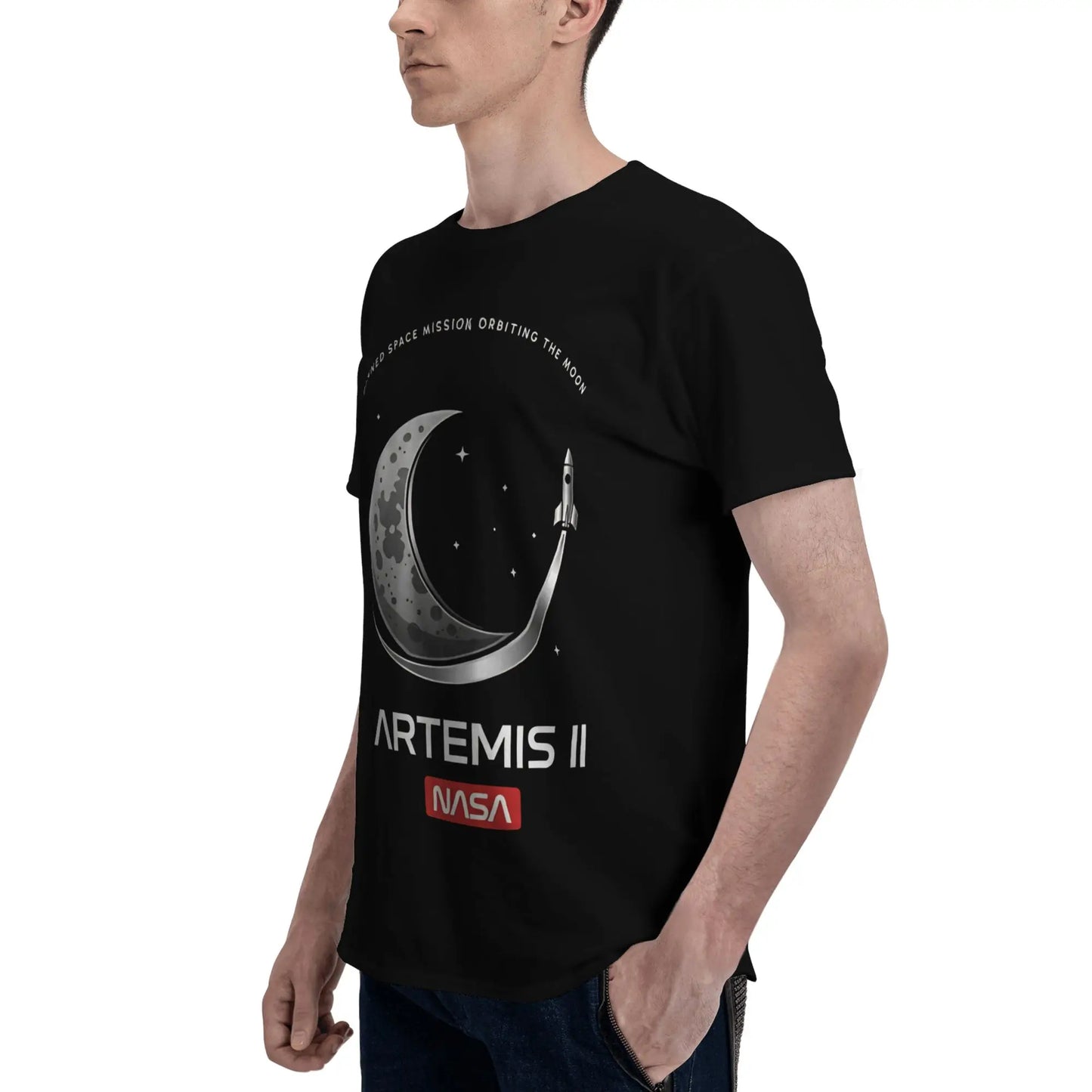 Manned Moon Mission Classic NASA Space Logo Art  Funny Graphic 100% Cotton T-Shirt Artemis II  Tops Tees For Men