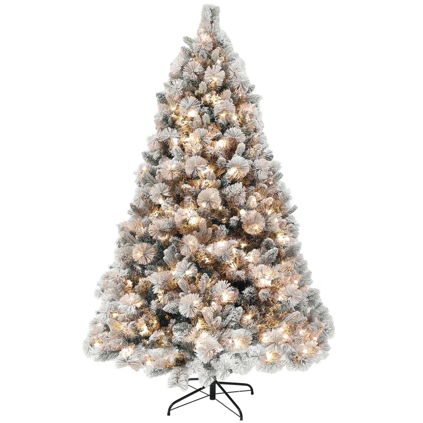 Homcom 6.5 ft Prelit Flocked Artificial Christmas Tree W/ 350 Clear Lights