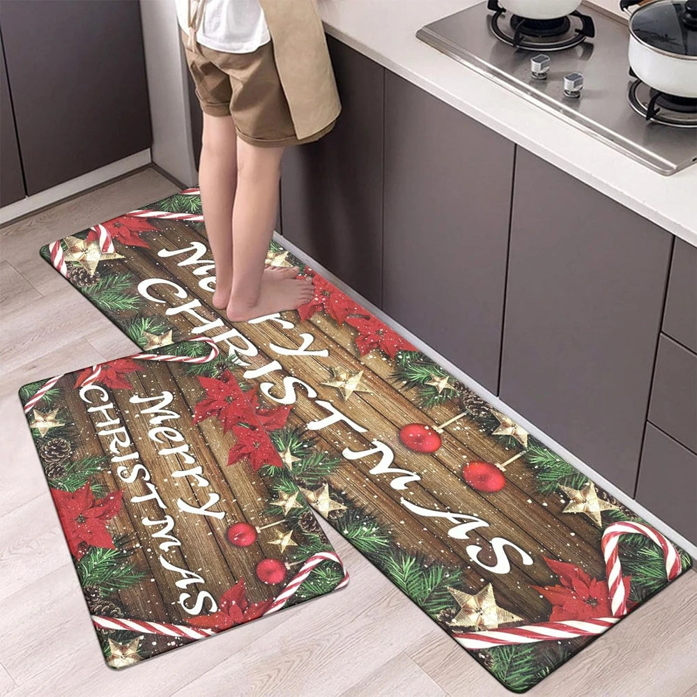 2PCS Christmas And Winter Carpet, Anti-Slip, Dirt-Resistant,  Home Decoration