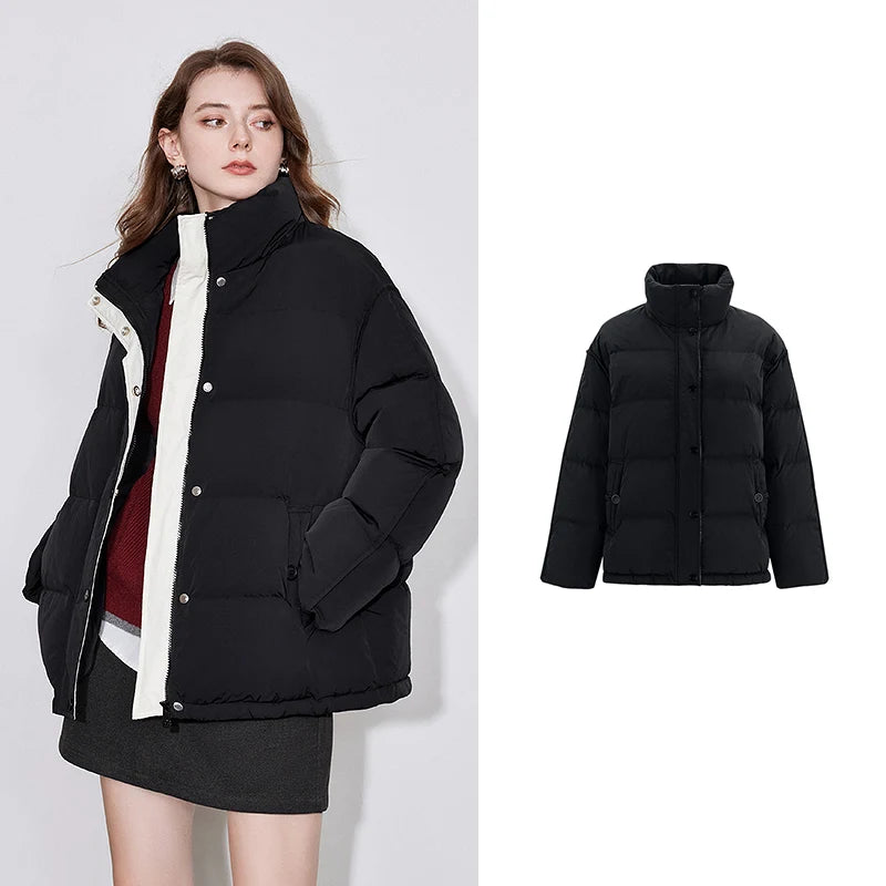 Women Down Jacket  Winter White Duck Down Fur Collar Hooded Warm Jacket