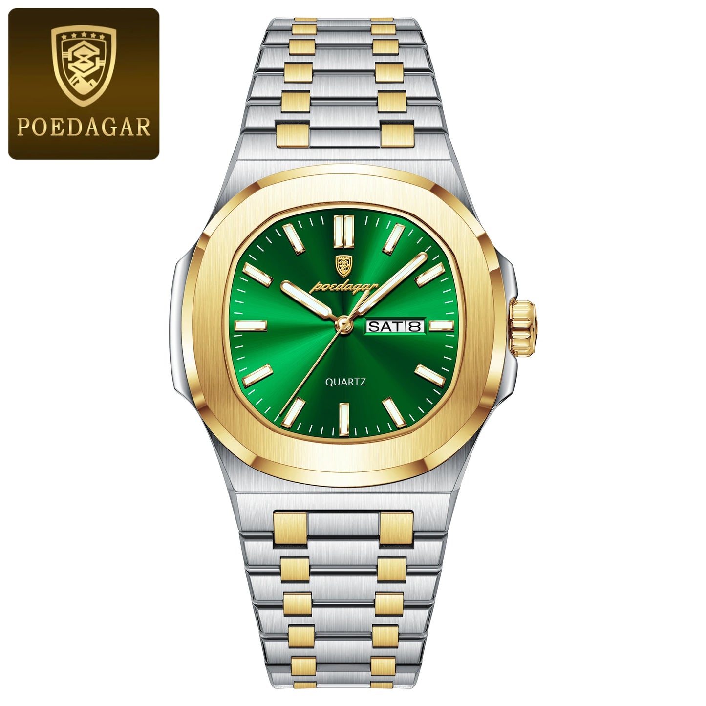 POEDAGAR Luxury Square Waterproof Stainless Steel Quartz Men's Watch