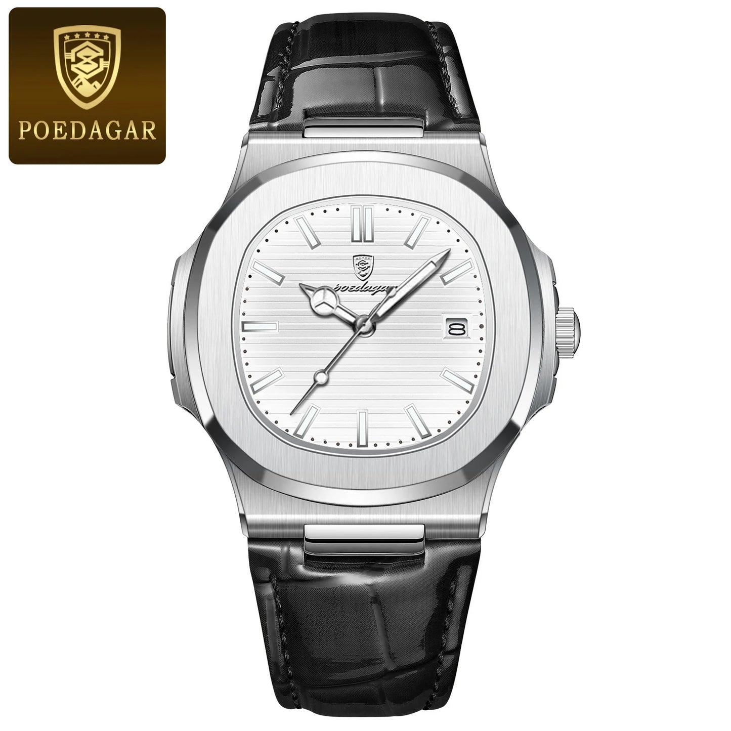 POEDAGAR Top Luxury Man Watch Date Waterproof Luminous Leather Watch