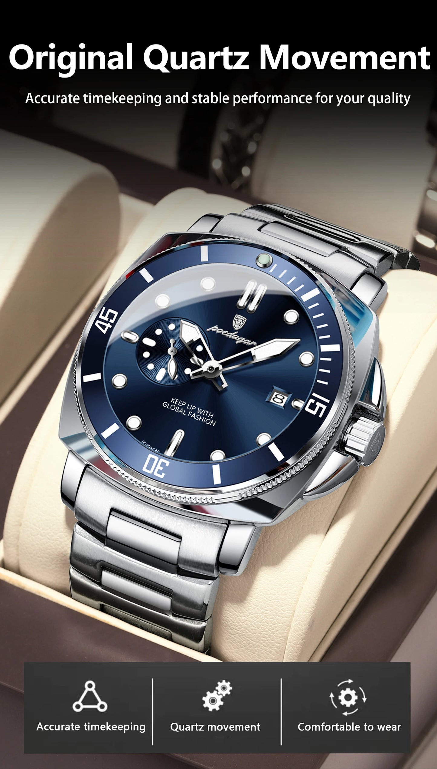 POEDAGAR Luxury Sports  Wristwatch Luminous Waterproof  Men Business watch