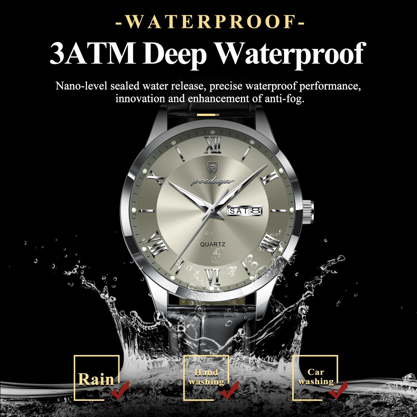 POEDAGAR Top Luxury  Men Military Waterproof Luminous Date Week Man Wristwatch