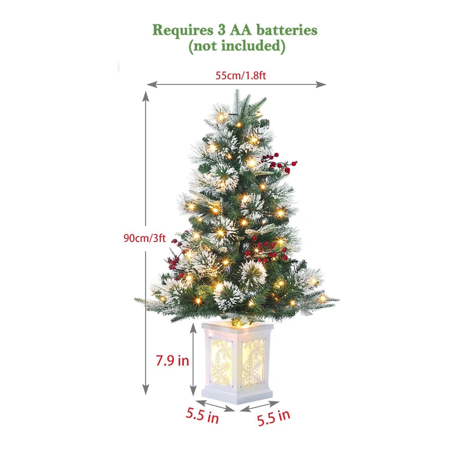 3ft Pre-Lit Artificial Christmas Trees with LED Lights Snow Flocked Artificial Xmas Tree
