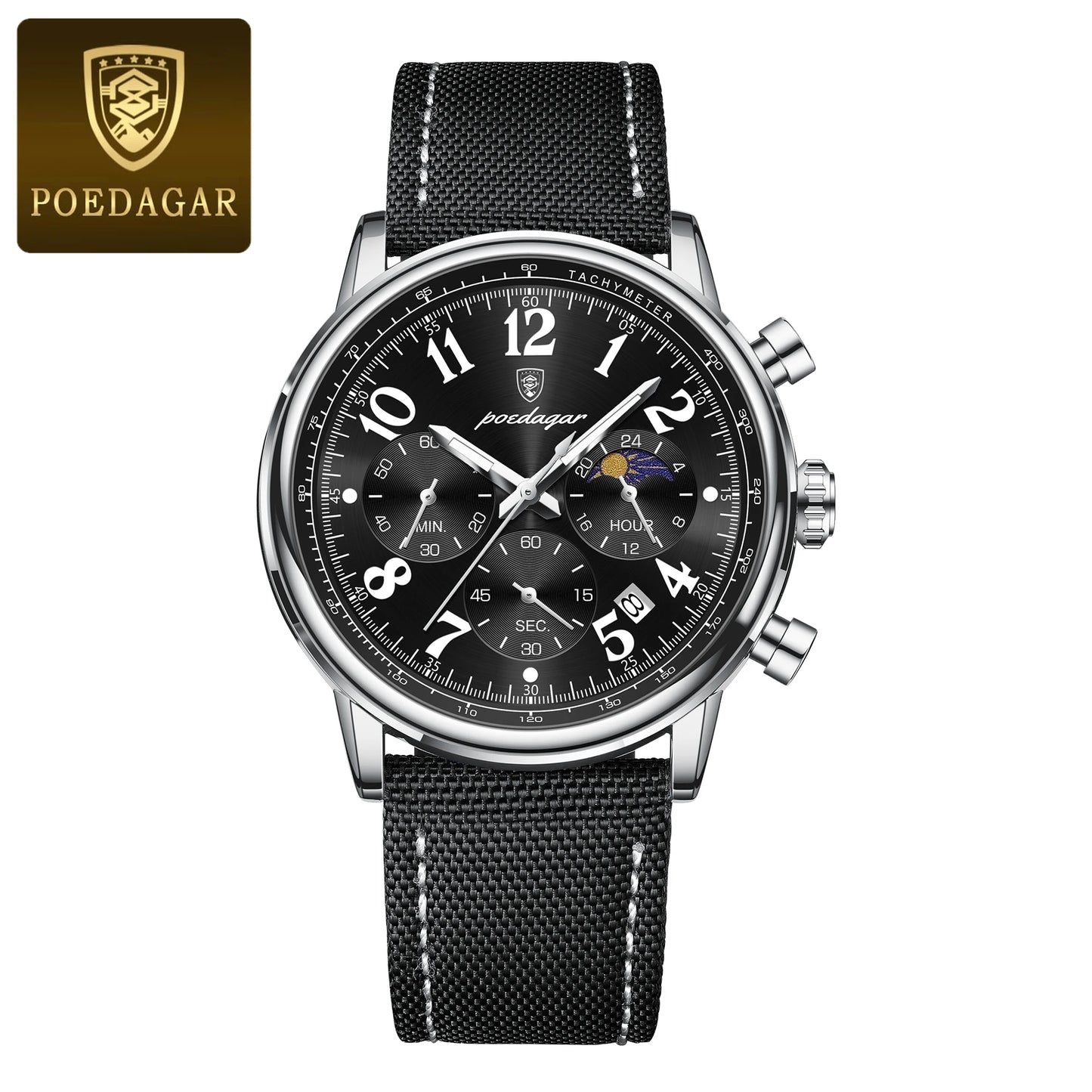 POEDAGAR Luxury  Waterproof Luminous Chronograph Nylon Leather  Wristwatch