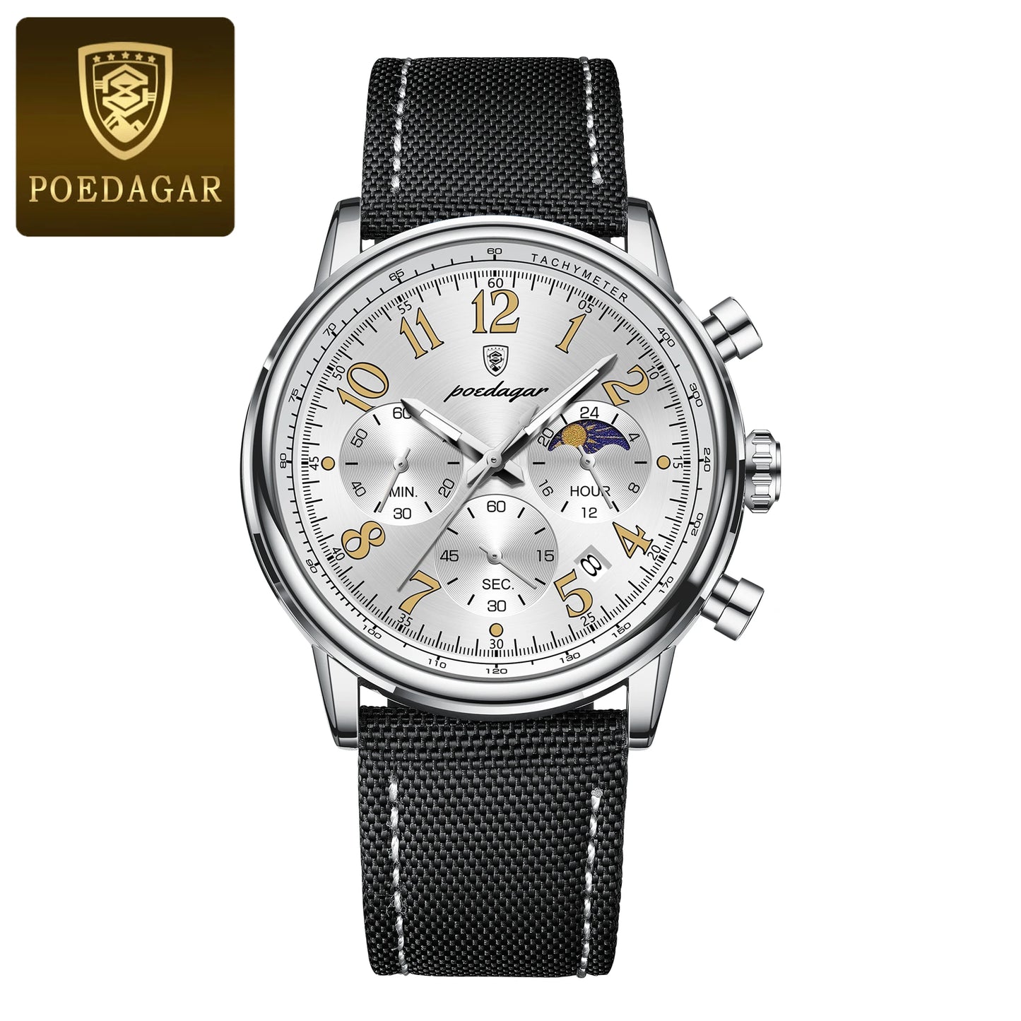 POEDAGAR Luxury  Waterproof Luminous Chronograph Nylon Leather  Wristwatch