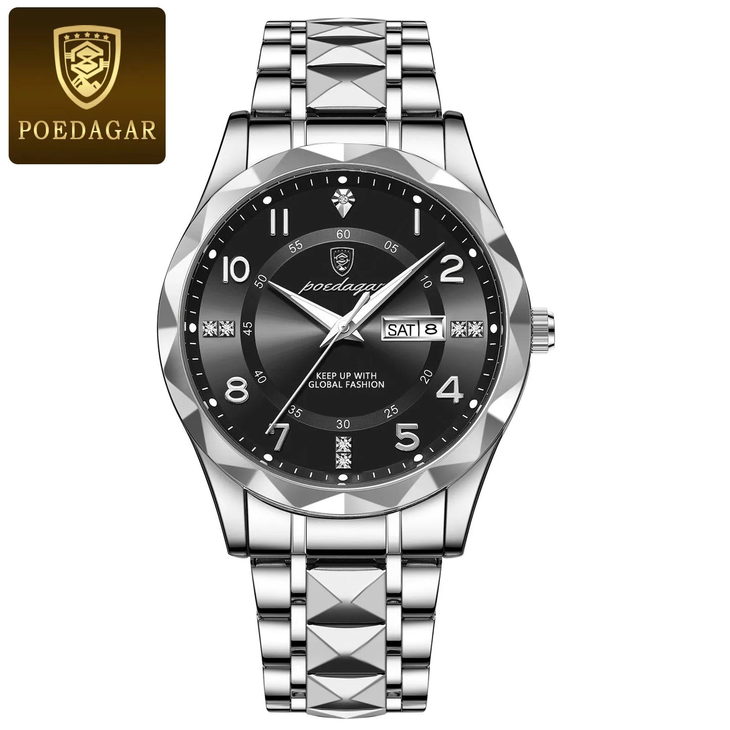 POEDAGAR Luxury Men Quartz Watch Waterproof Date Week Luminous Wristwatch