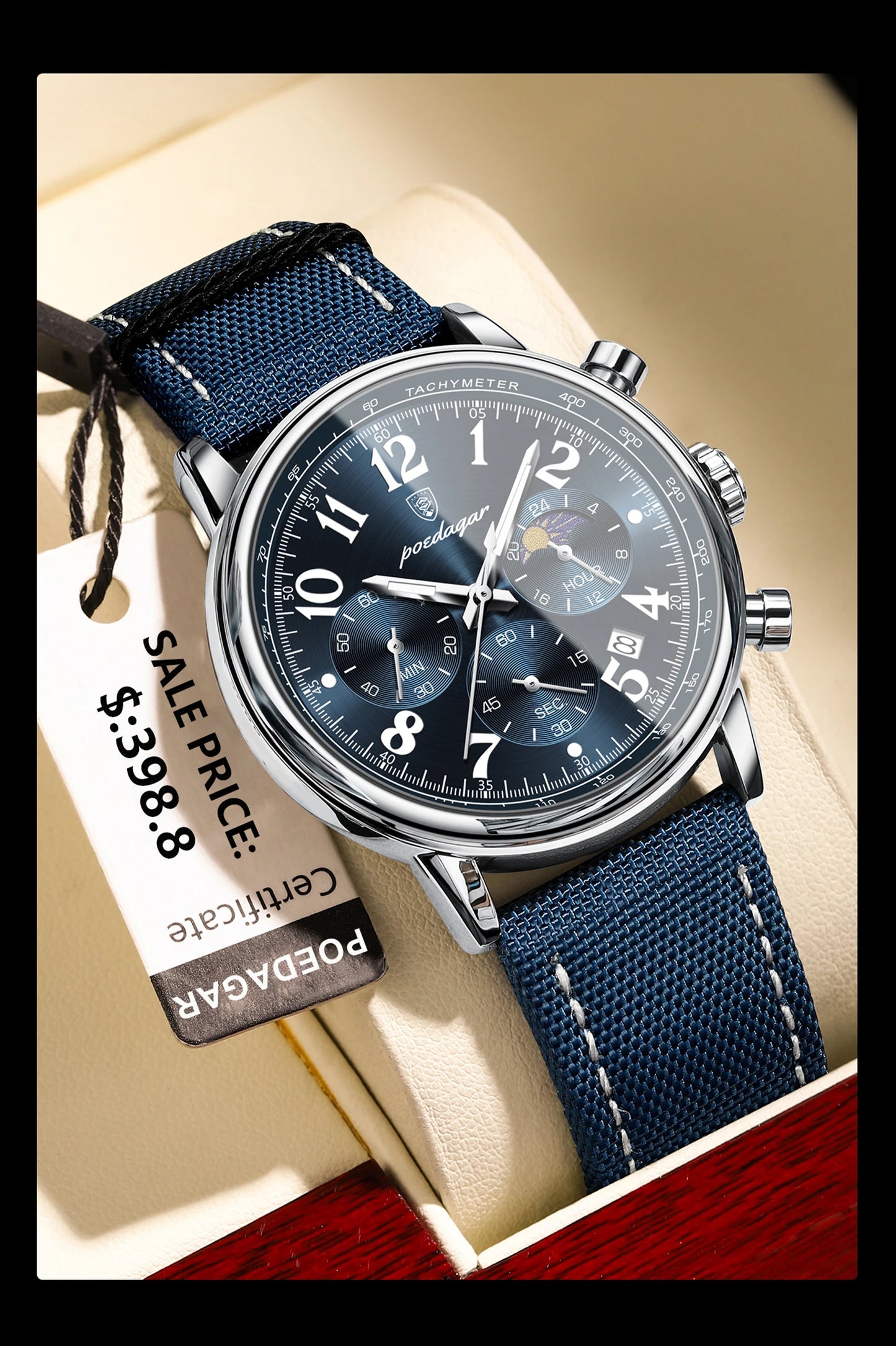 POEDAGAR Luxury  Waterproof Luminous Chronograph Nylon Leather  Wristwatch