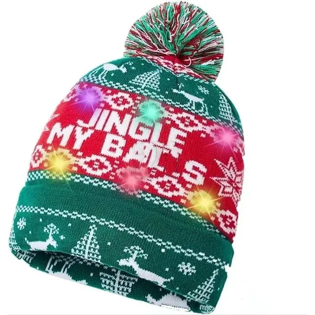LED Christmas Knitted Hat Light Up Xmas Beanie Cap Unisex Winter Beanie
