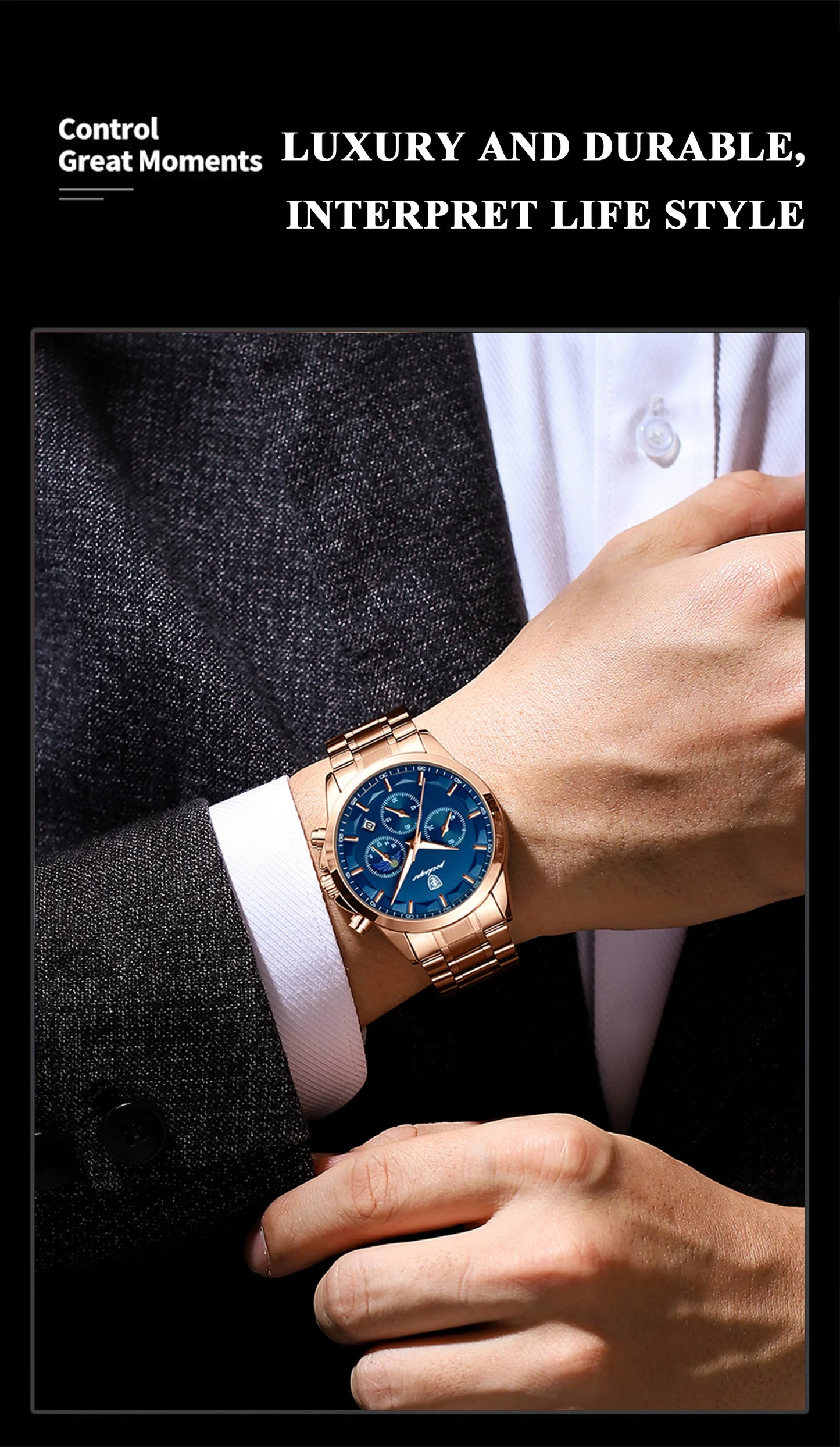 POEDAGAR Luxury  Wristwatch  Waterproof Luminous Chronograph Men Watch