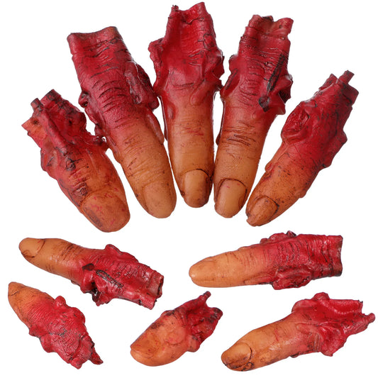 10pcs Halloween Bloody Fingers Articulated Dark Red Fake Fingers Party Prank Props