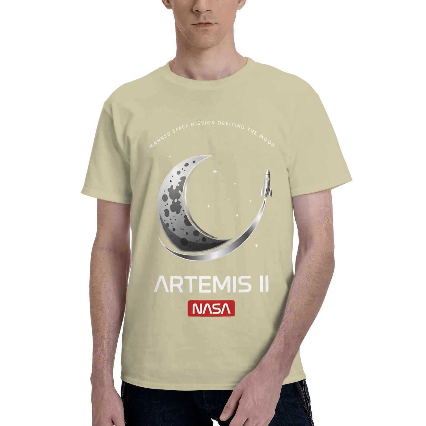 Manned Moon Mission Classic NASA Space Logo Art  Funny Graphic 100% Cotton T-Shirt Artemis II  Tops Tees For Men