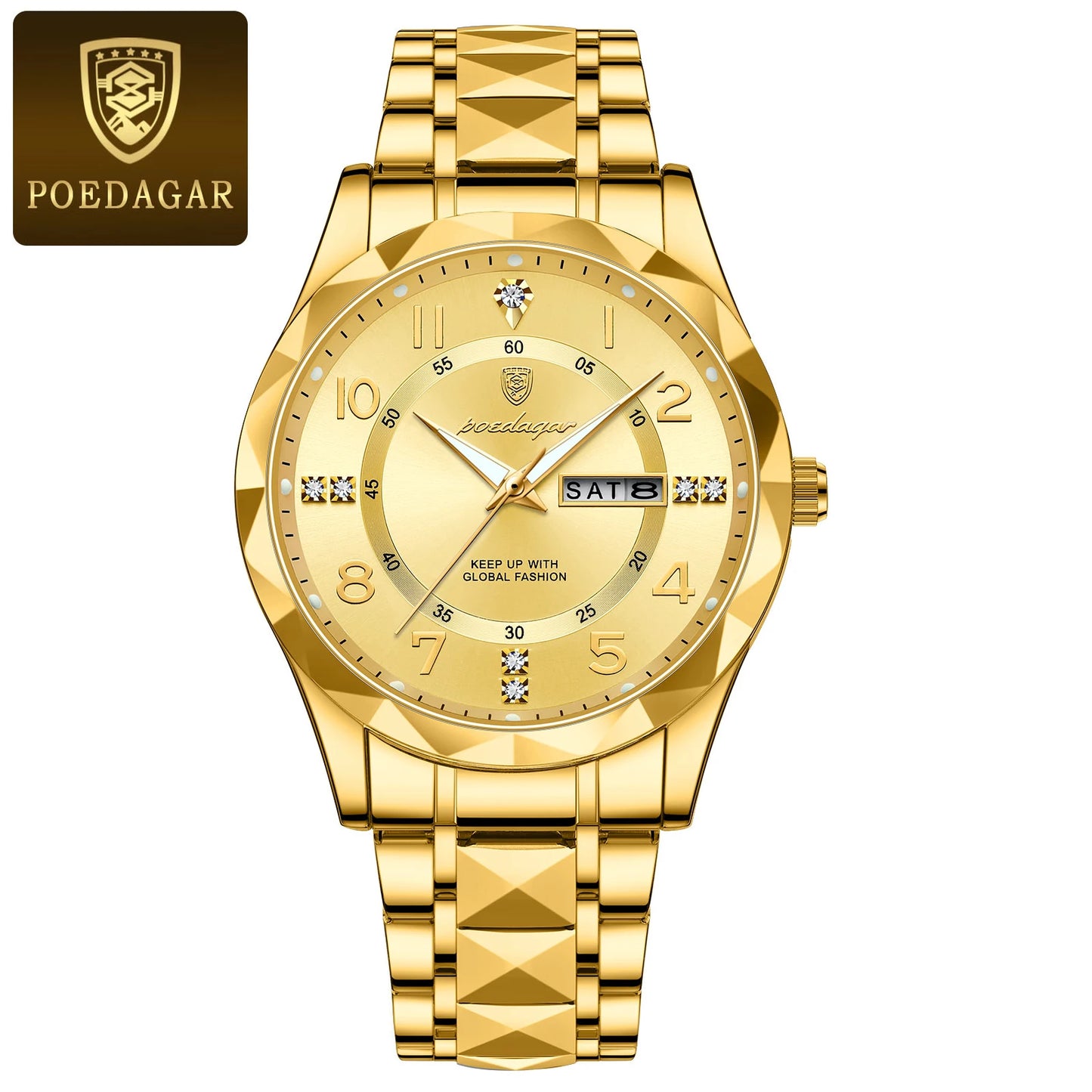 POEDAGAR Luxury Men Quartz Watch Waterproof Date Week Luminous Wristwatch