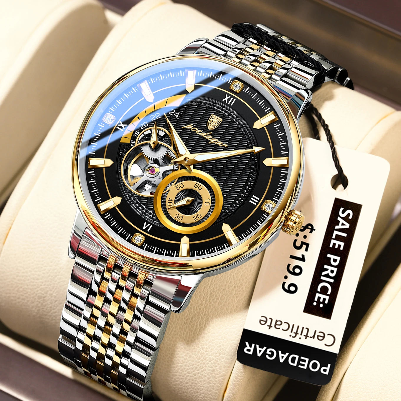 POEDAGAR Luxury Man Wristwatch Top Automatic Mechanical Luminous Men Watch