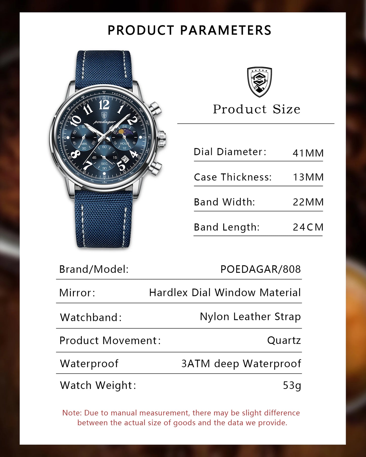 POEDAGAR Luxury  Waterproof Luminous Chronograph Nylon Leather  Wristwatch