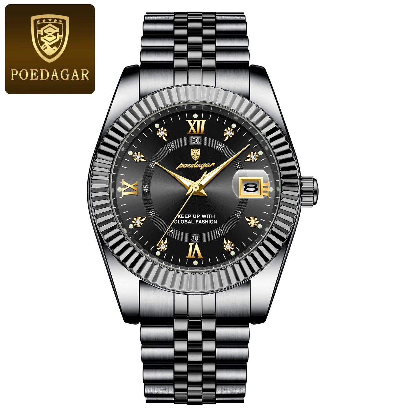 POEDAGAR Luxury  Waterproof Luminous Date Stainless Steel Men's Watch