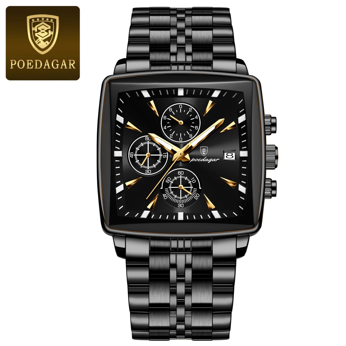 POEDAGAR Luxury Square Sport Man Wristwatch Waterproof Men's Watch