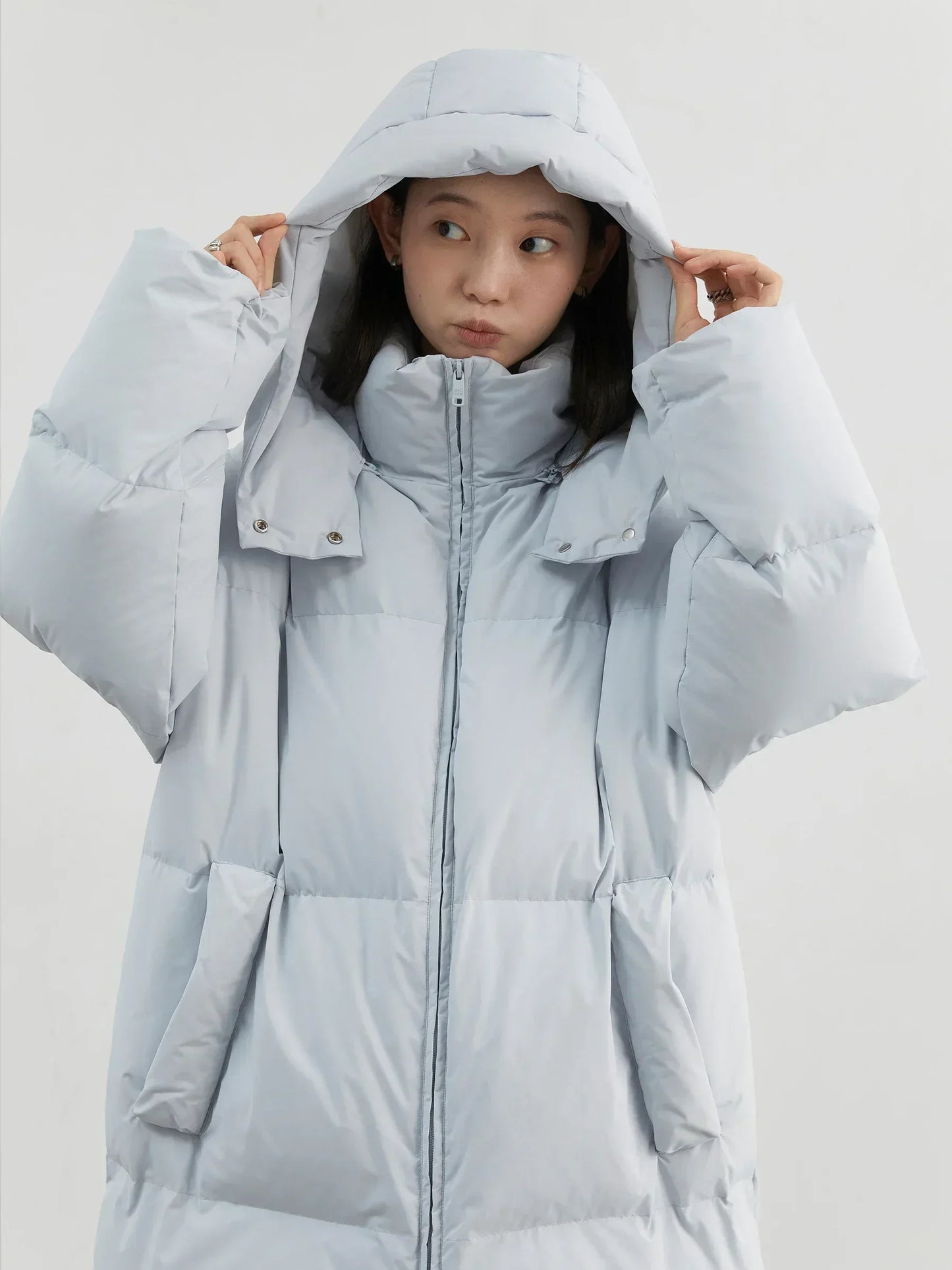 Women Down Coats Hooded Thick Loose Solid Female 90 White Duck Down Jacket