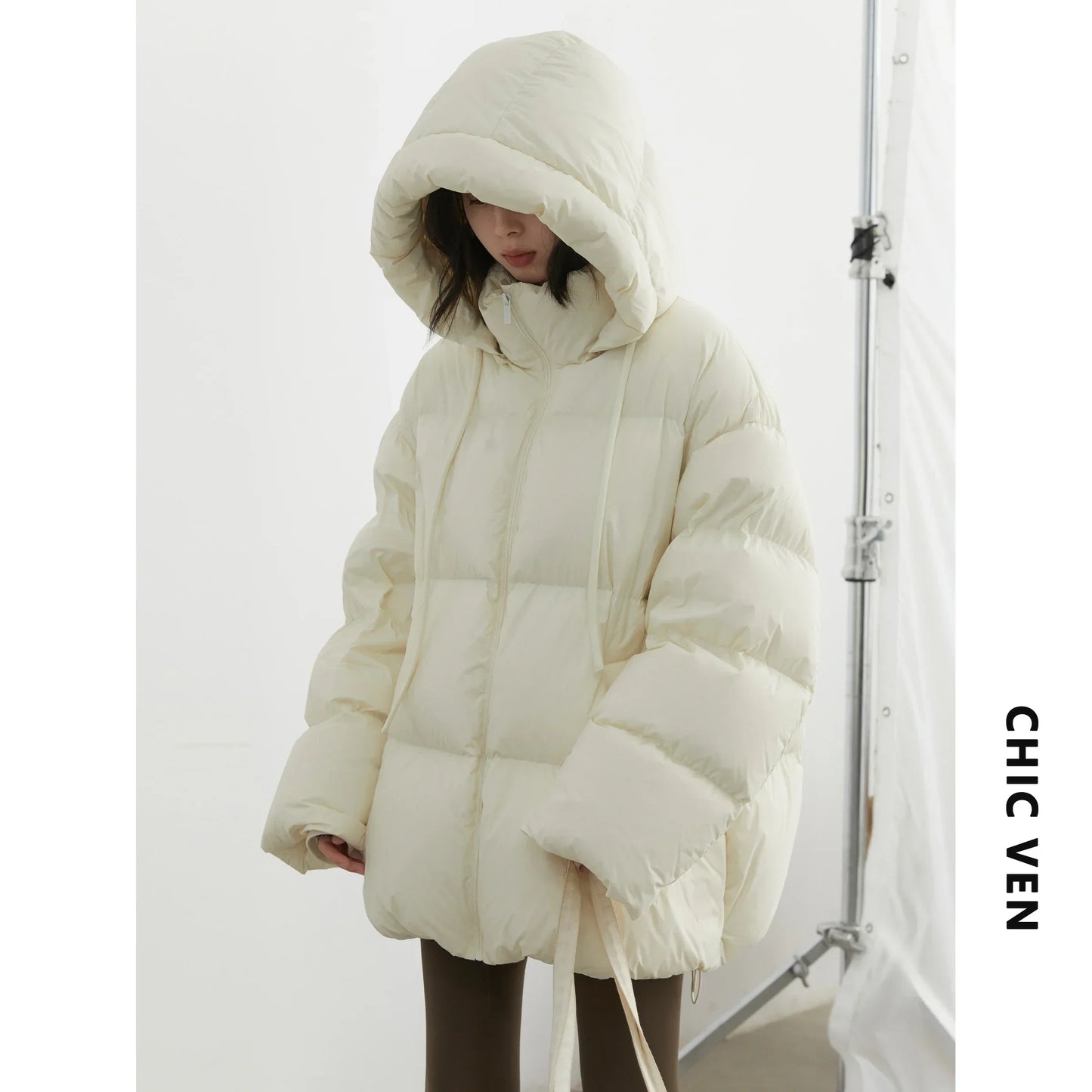 CHIC VEN Women Down Coats Solid Loose  White Duck Down Down Jacket