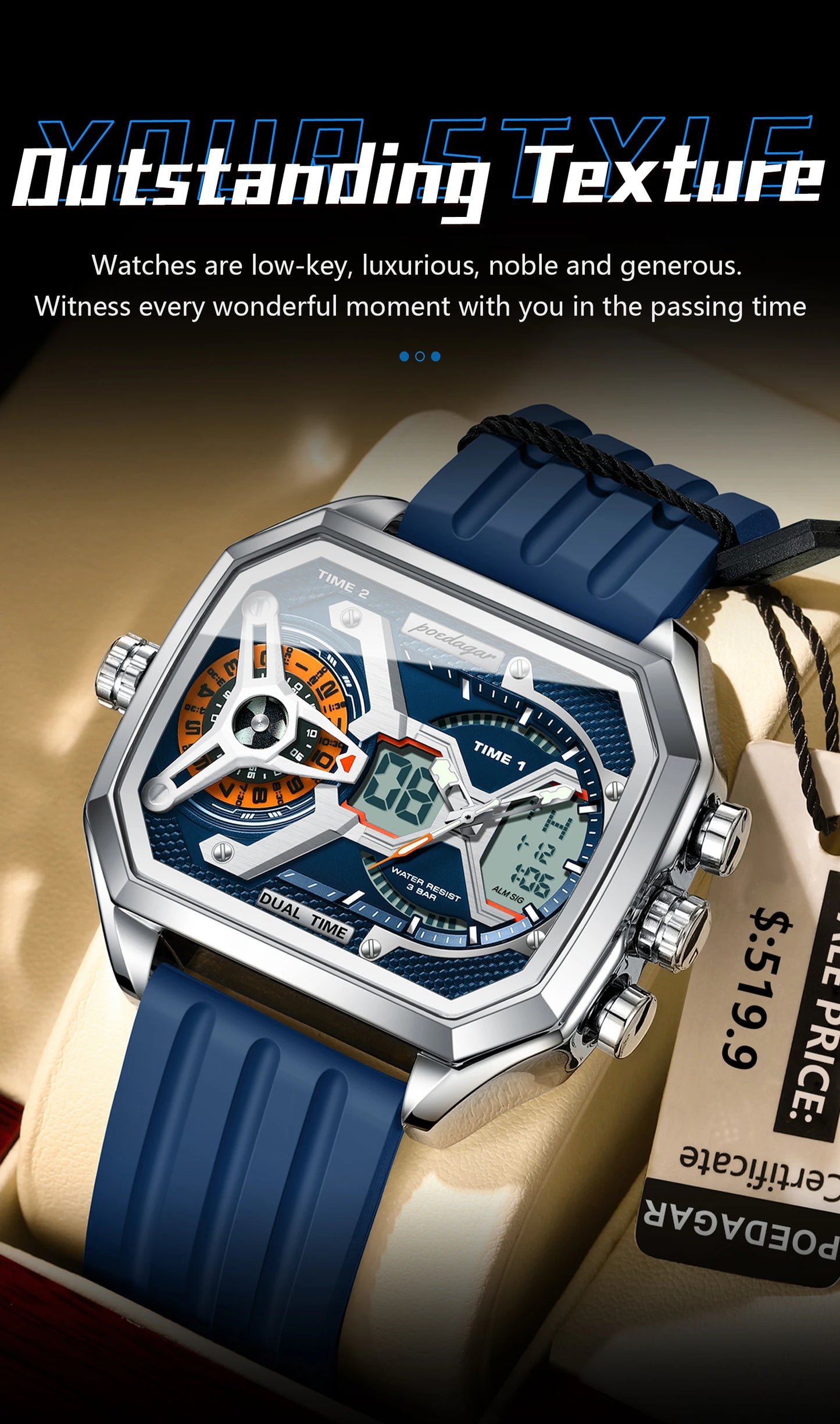 POEDAGAR Top Luxury Men Clock LED Calendar Week Luminous Man Wrist watch