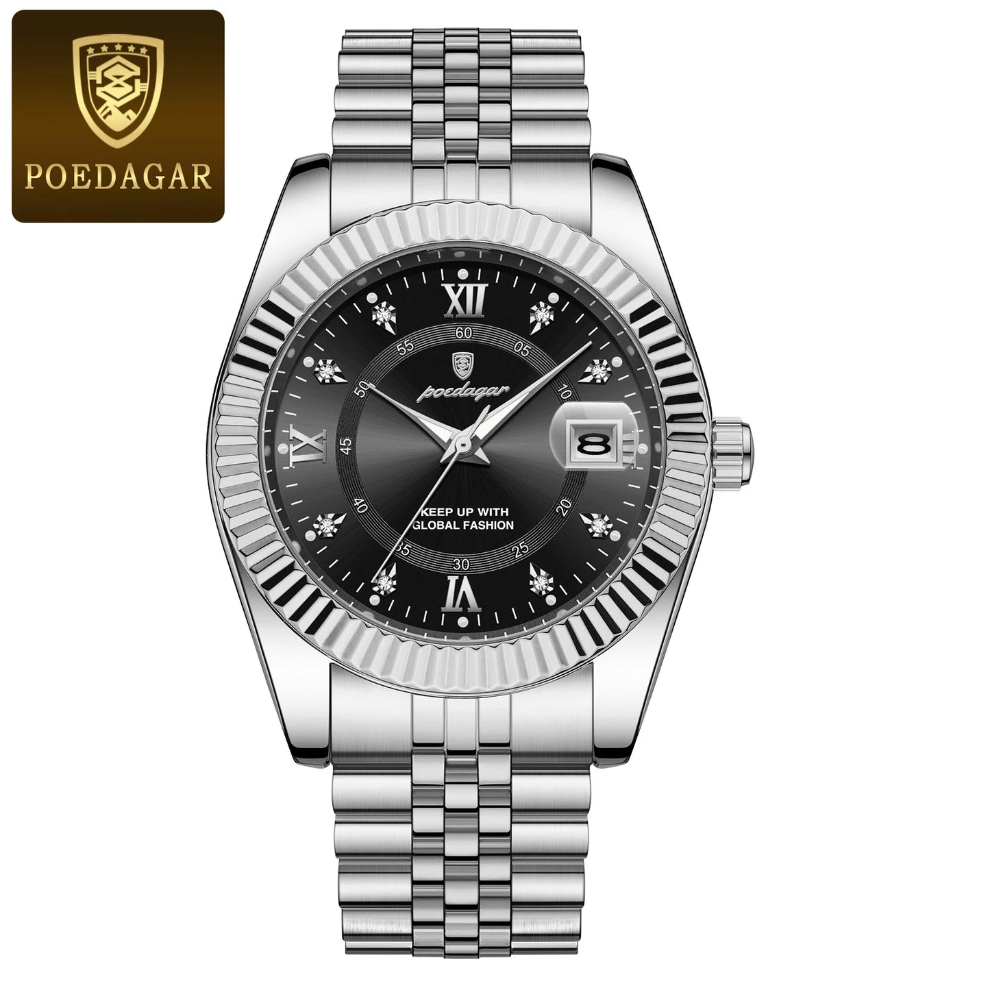 POEDAGAR Luxury  Waterproof Luminous Date Stainless Steel Men's Watch
