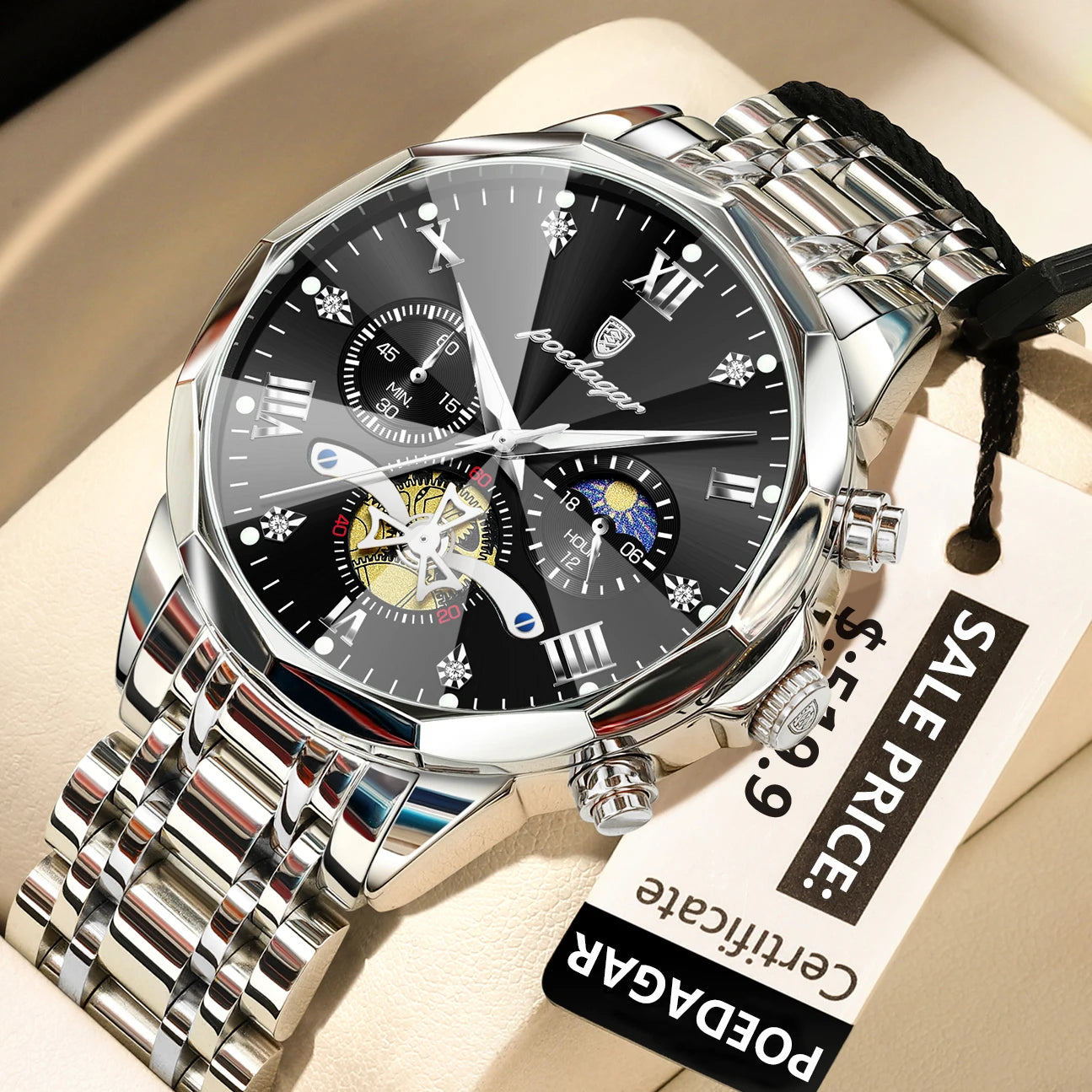 POEDAGAR Luxury Original Waterproof Luminous Chronograph Man Wristwatch