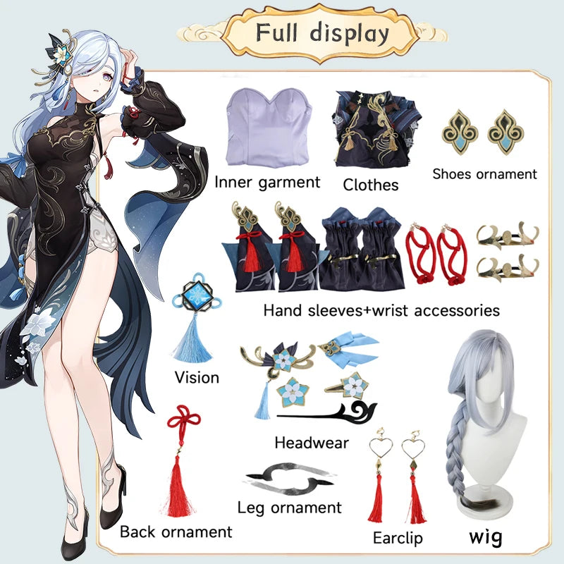 Frostflower Dew Shenhe Cosplay Costume Genshin Impact Adult Uniform Wig