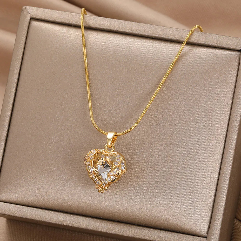 Delicate Enamel Heart Pendants Necklaces for Women Fashion Jewelry Valentine's Gifts