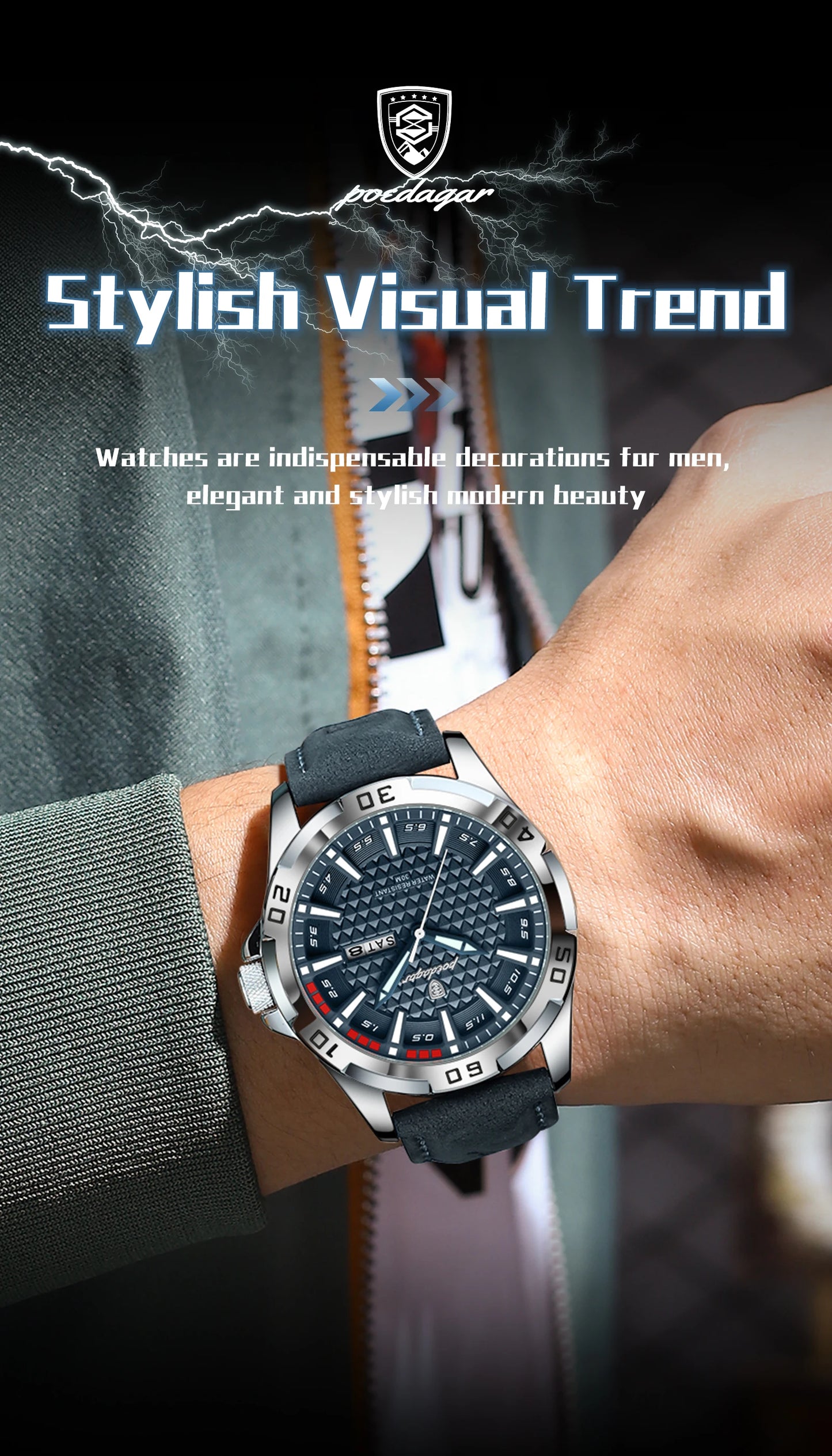 POEDAGAR Original Man Wristwatch Top Luxury Waterproof  Watch For Men