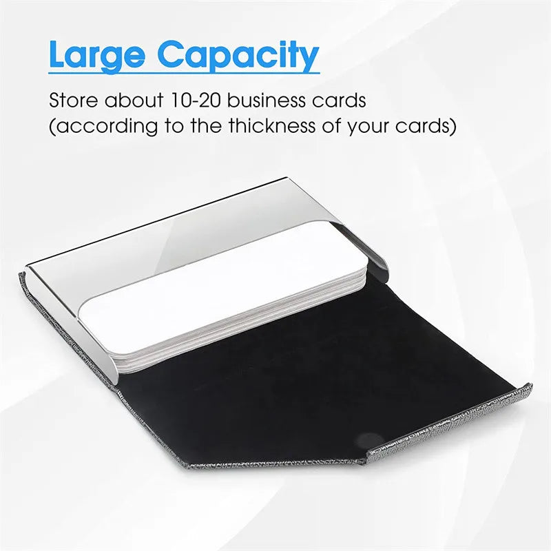 Business Card Holder with Magnetic PU Leather Stainless Steel Business Card Case