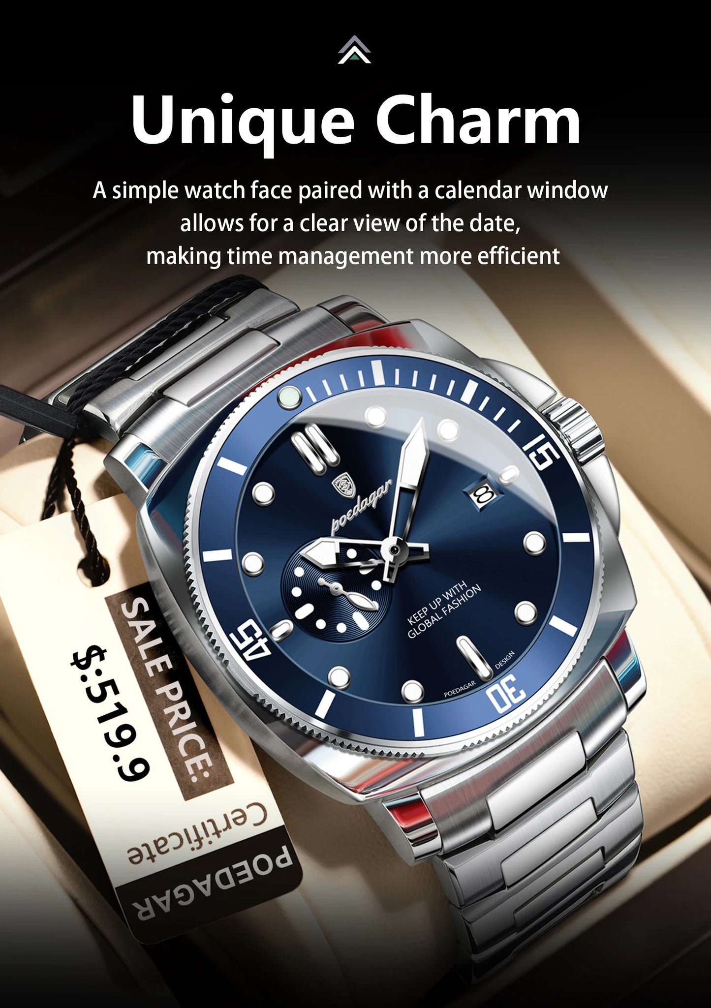 POEDAGAR Luxury Sports  Wristwatch Luminous Waterproof  Men Business watch