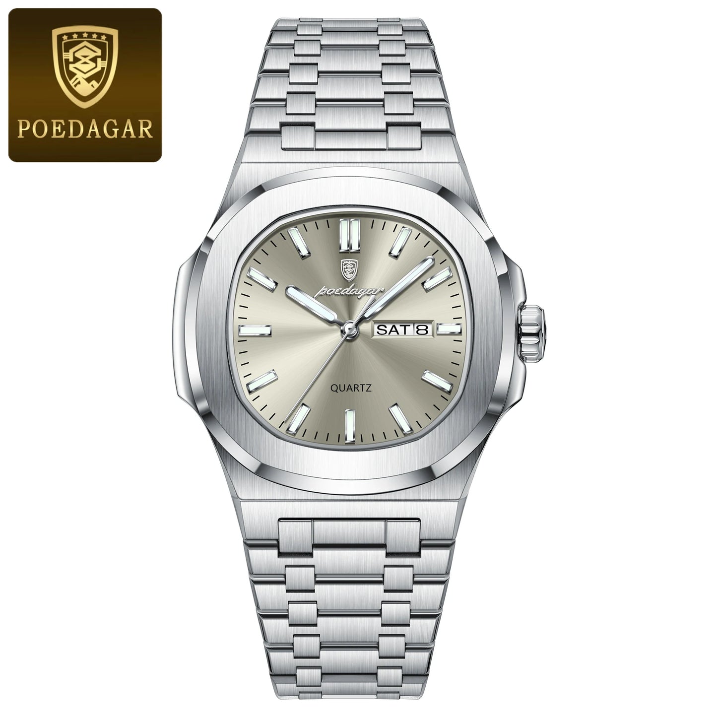 POEDAGAR Luxury Square Waterproof Stainless Steel Quartz Men's Watch