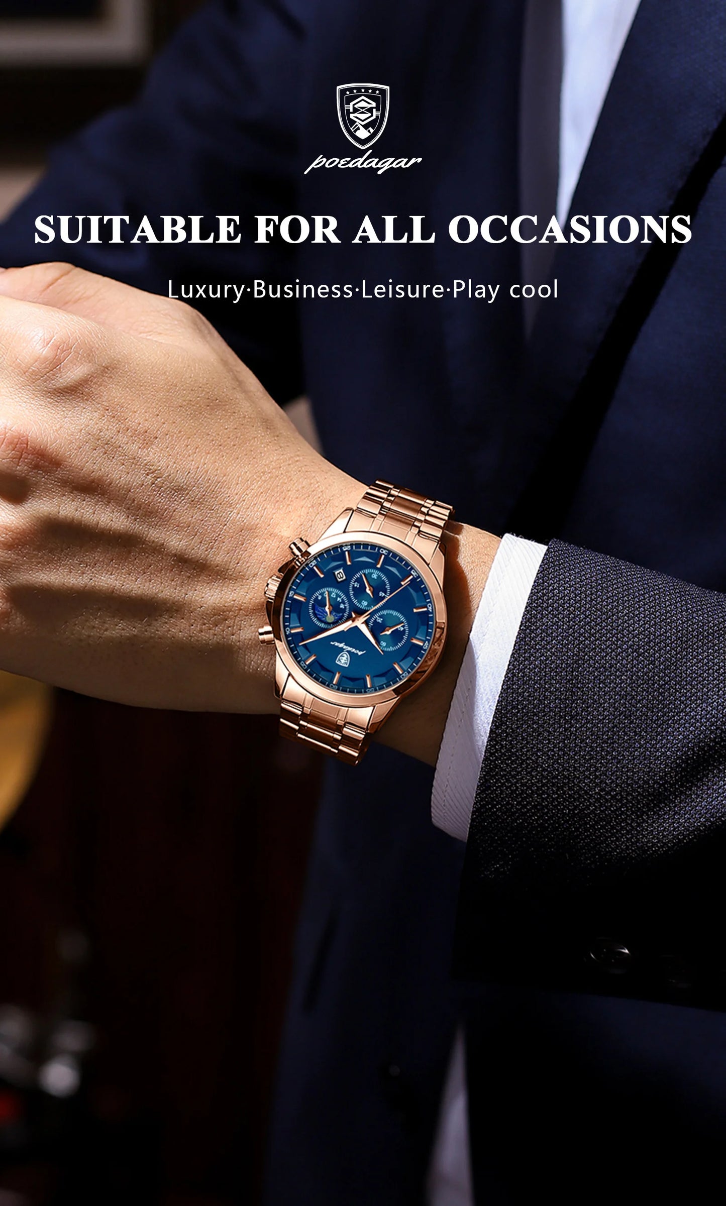 POEDAGAR Luxury  Wristwatch  Waterproof Luminous Chronograph Men Watch