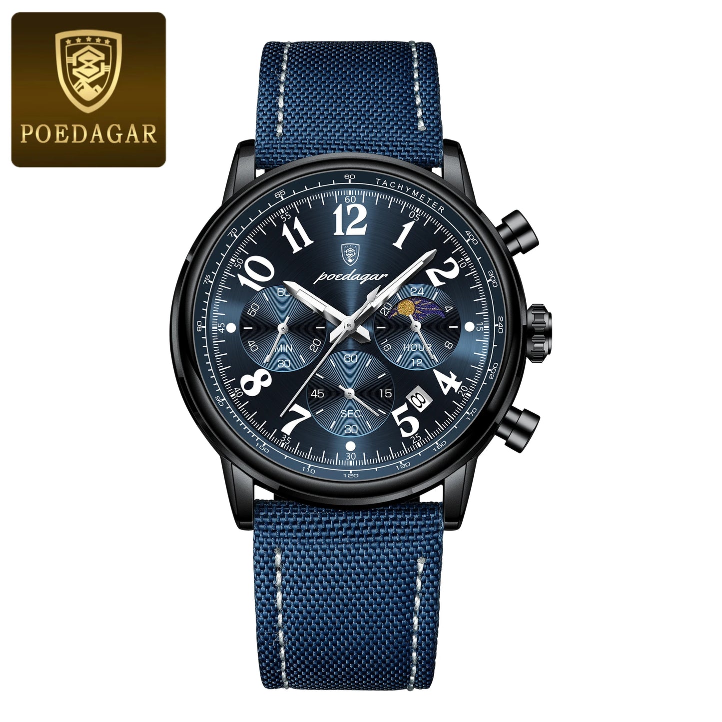 POEDAGAR Luxury  Waterproof Luminous Chronograph Nylon Leather  Wristwatch