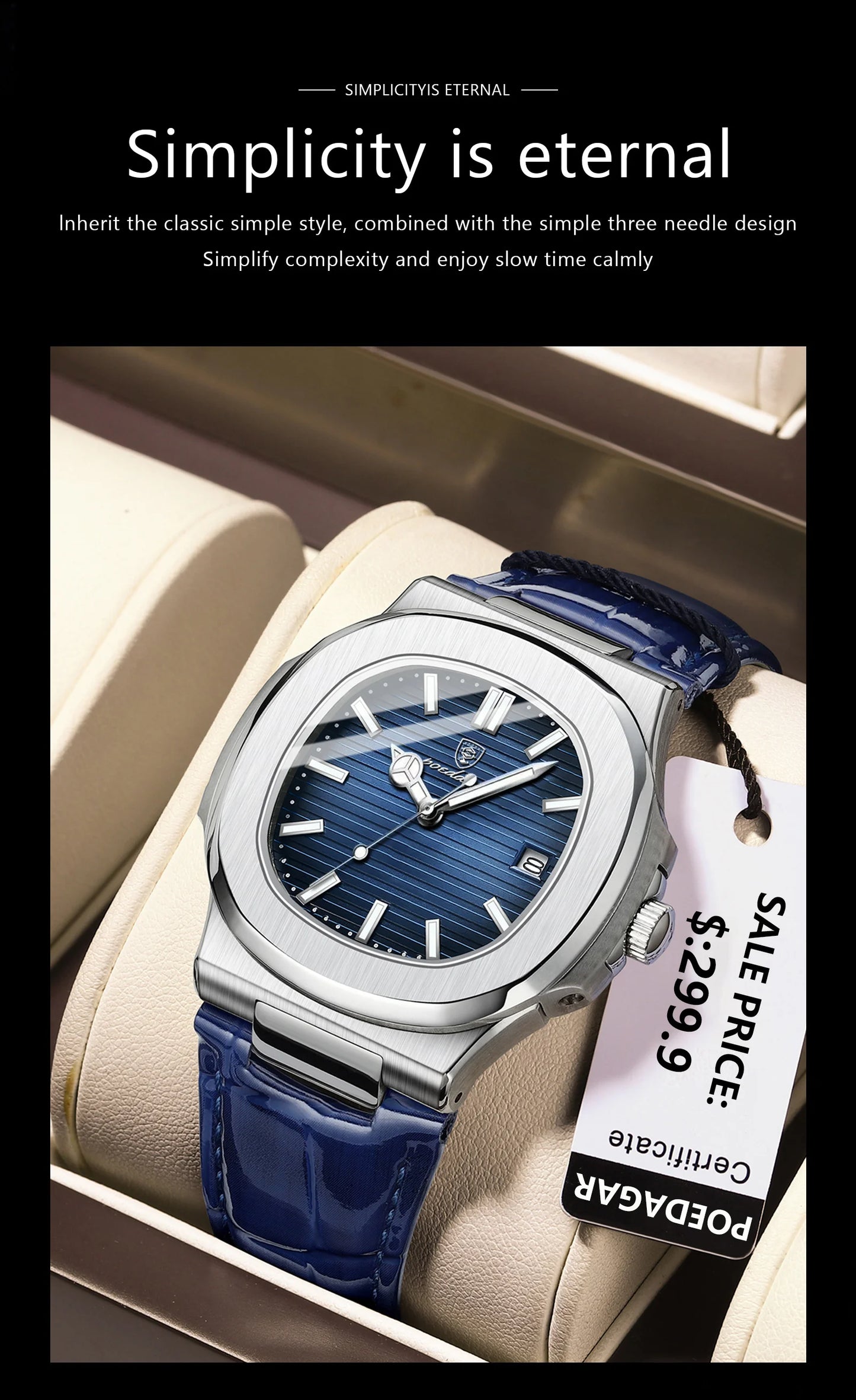 POEDAGAR Top Luxury Man Watch Date Waterproof Luminous Leather Watch