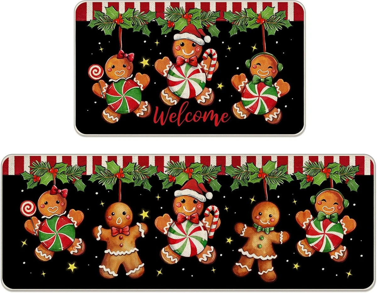 2PCS Christmas And Winter Carpet, Anti-Slip, Dirt-Resistant,  Home Decoration