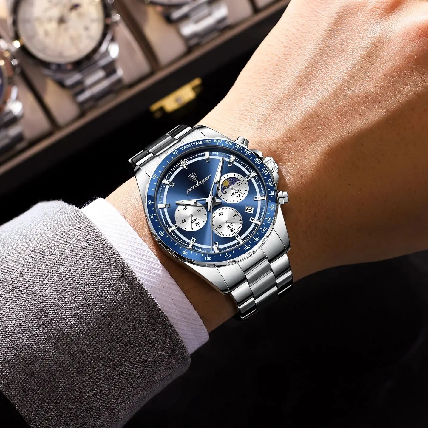 POEDAGAR Luxury Sport Watch For Men Waterproof Luminous Date  Wristwatch