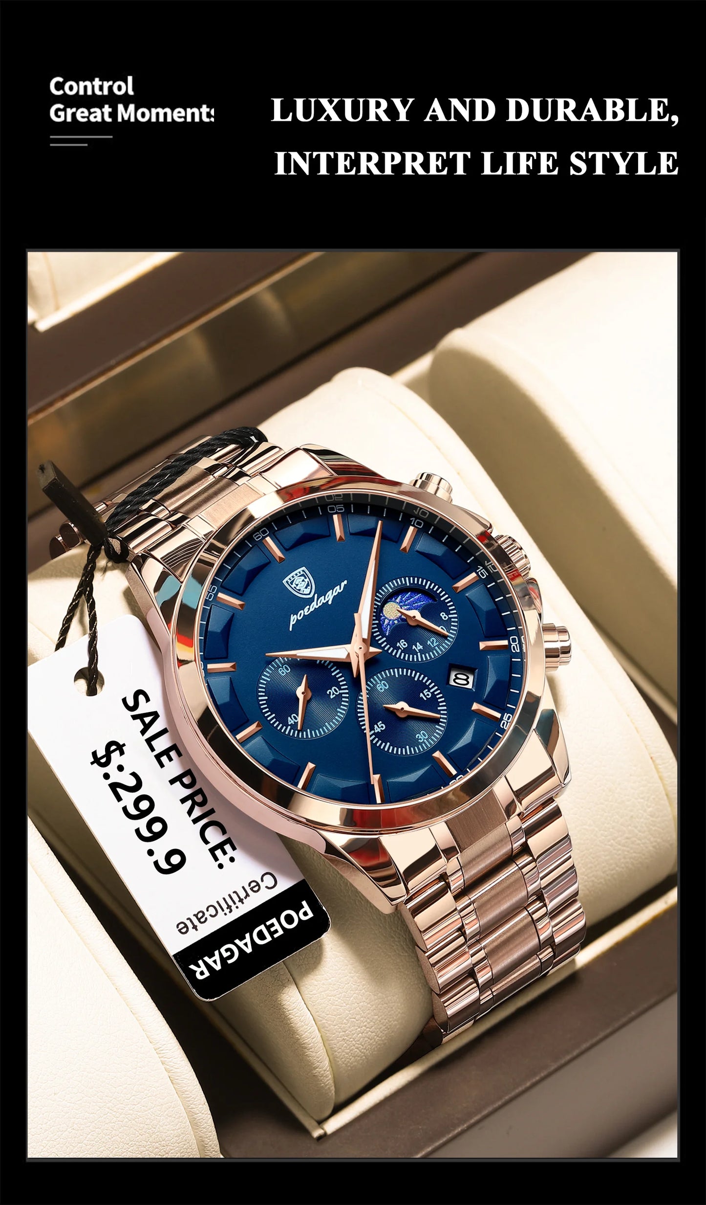 POEDAGAR Luxury  Wristwatch  Waterproof Luminous Chronograph Men Watch