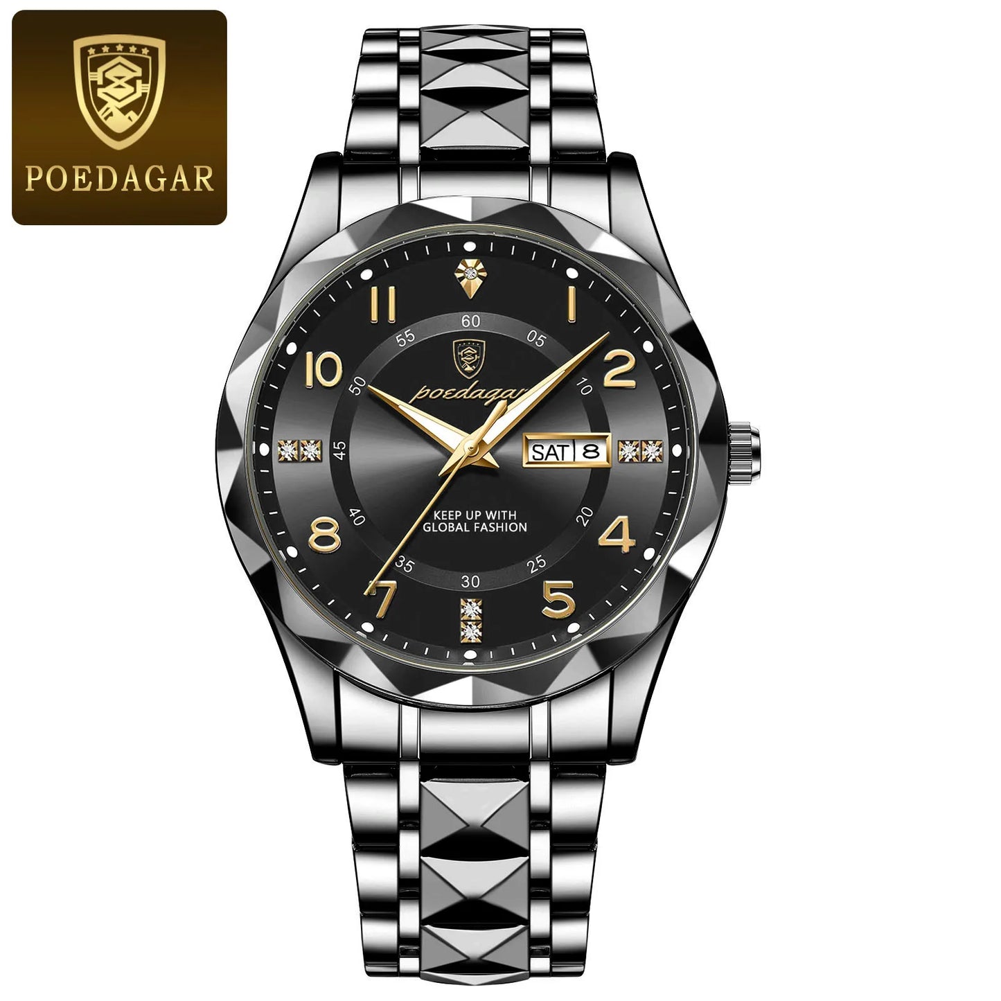 POEDAGAR Luxury Men Quartz Watch Waterproof Date Week Luminous Wristwatch