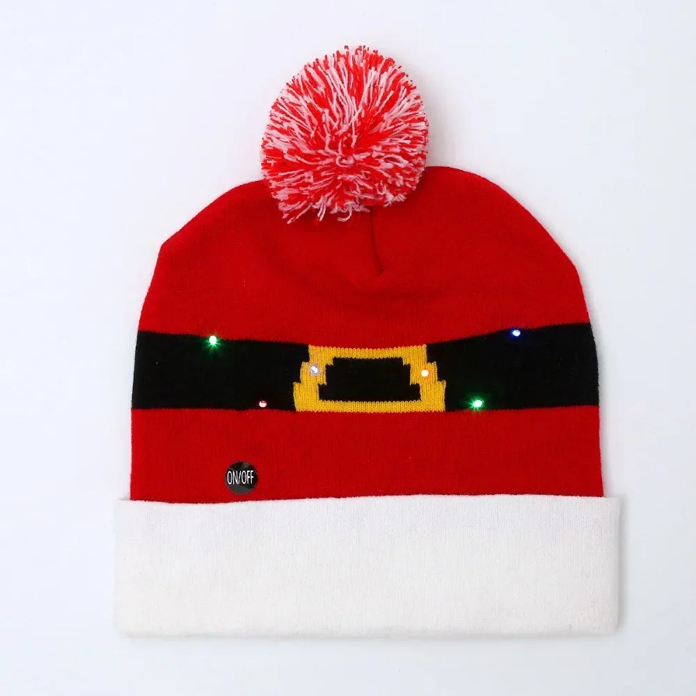 LED Christmas Knitted Hat Light Up Xmas Beanie Cap Unisex Winter Beanie