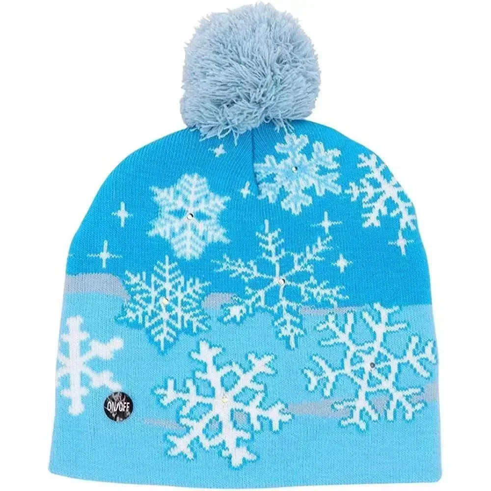 LED Christmas Knitted Hat Light Up Xmas Beanie Cap Unisex Winter Beanie