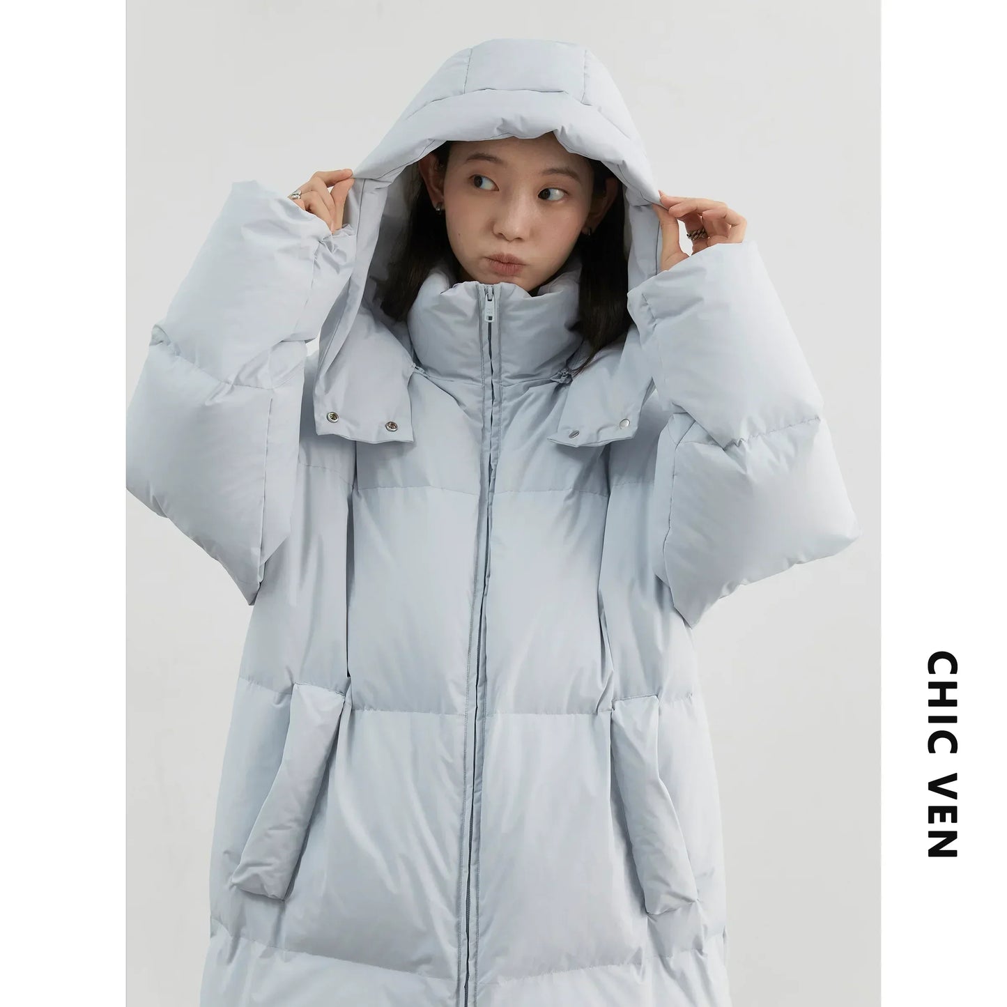 Women Down Coats Hooded Thick Loose Solid Female 90 White Duck Down Jacket