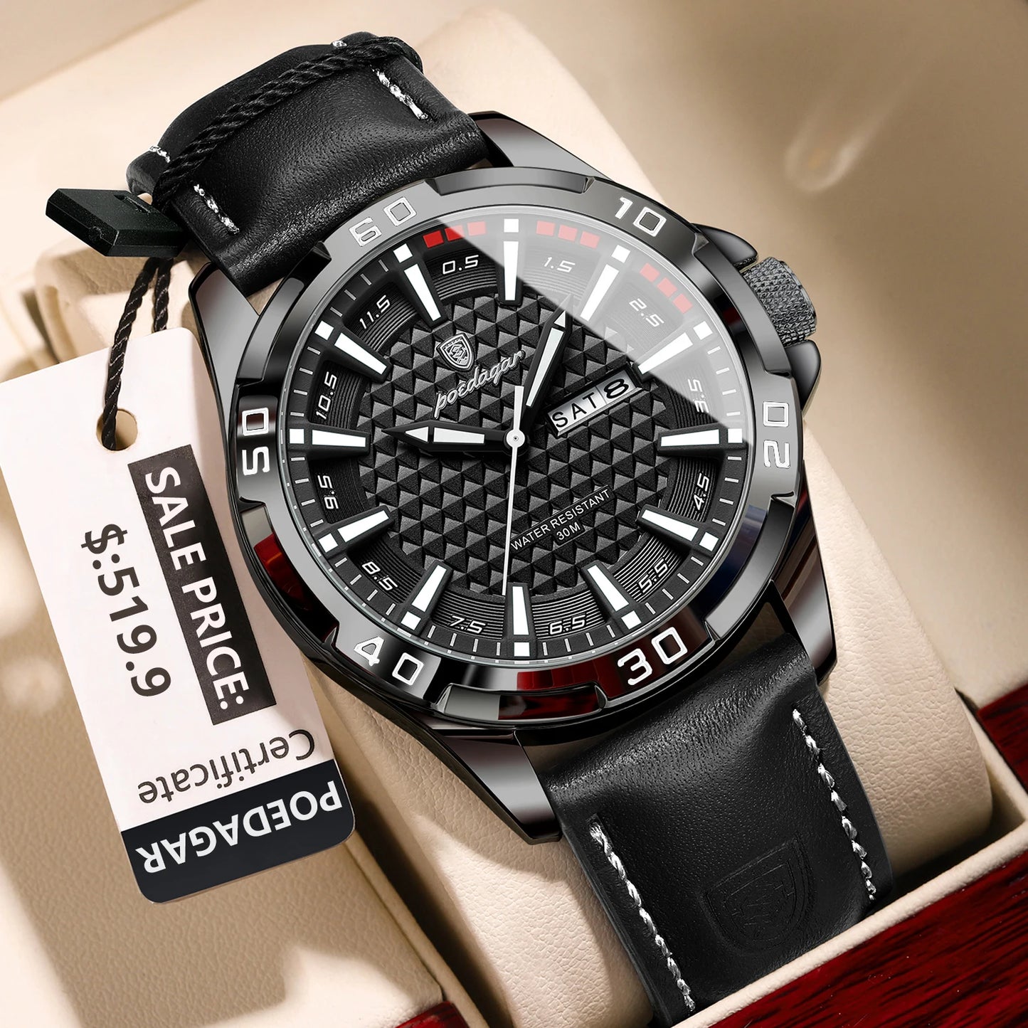 POEDAGAR Original Man Wristwatch Top Luxury Waterproof  Watch For Men
