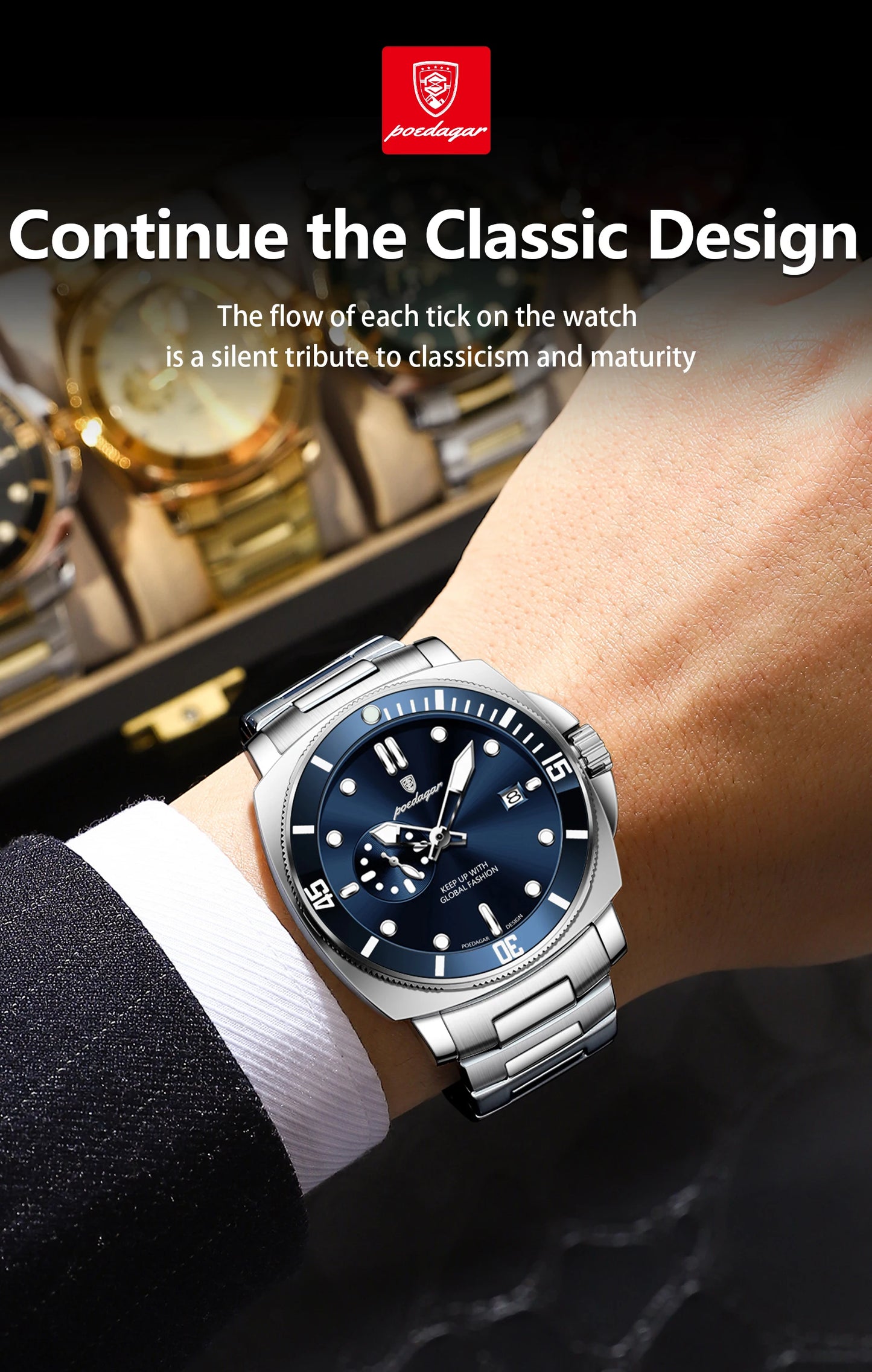 POEDAGAR Luxury Sports  Wristwatch Luminous Waterproof  Men Business watch