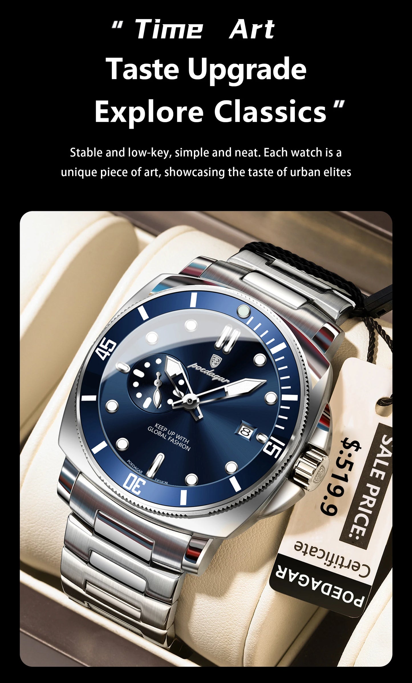 POEDAGAR Luxury Sports  Wristwatch Luminous Waterproof  Men Business watch