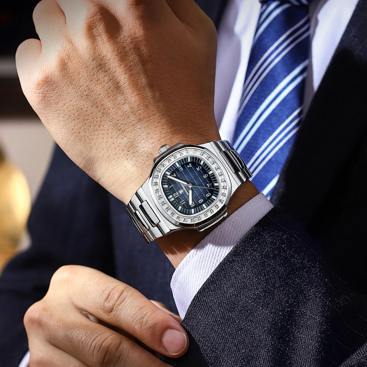 POEDAGAR Luxury Square Watches for Men Waterproof Luminous Date Man Wristwatch