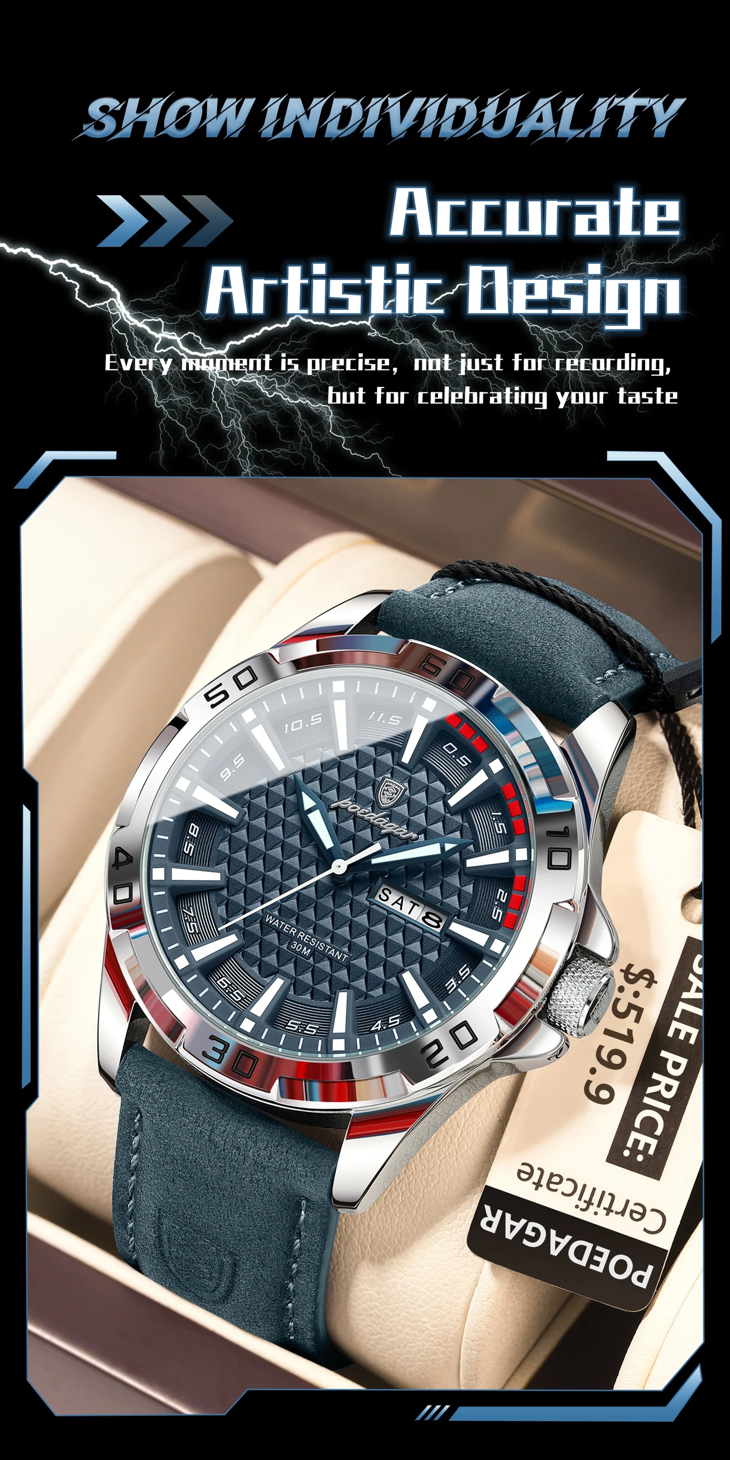 POEDAGAR Original Man Wristwatch Top Luxury Waterproof  Watch For Men